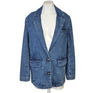 Anthropologie Maeve Oversized Denim Blazer, Chambray, Stretch, Collared, Size S